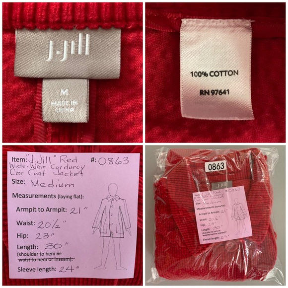 “J. Jill” Red Wide Wale Corduroy Car Coat Jacket size M - Picture 10 of 11